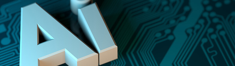 Teal gradient circuit board with three-dimensional "Ai" text