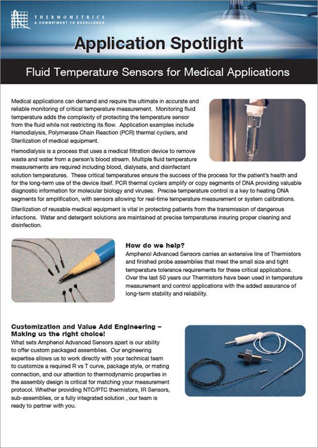 Amphenol Advanced Sensors Fluid Temperature Sensors for Medical Applications