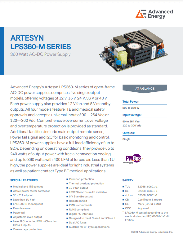 LPS360-M Medical AC-DC Power Supplies Datasheet PDF cover