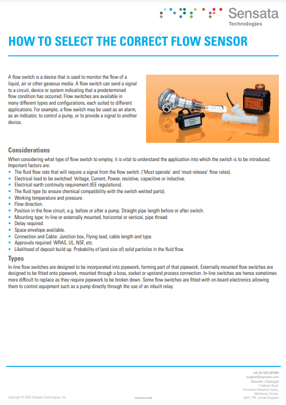 Flow Sensor Selection PDF Cover
