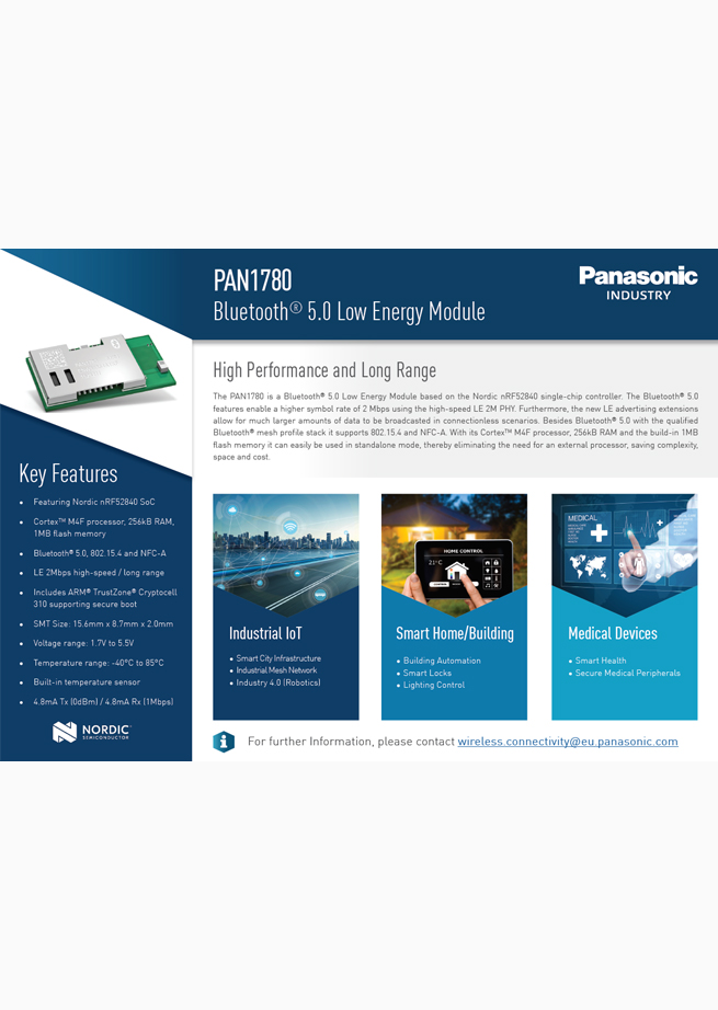 Panasonic PAN1780 Bluetooth® 5.0 Low Energy Module Fighting Card