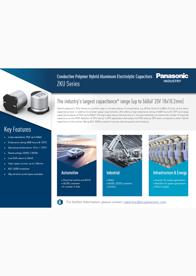 Panasonic Conductive Polymer Hybrid Aluminum Electrolytic Capacitors ZKU Series Fighting Card
