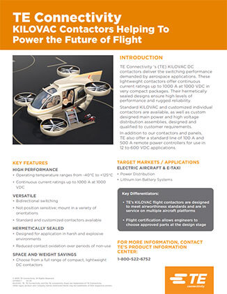 TE Connectivity KILOVAC Contactors Helping To Power the Future of Flight PDF Cover