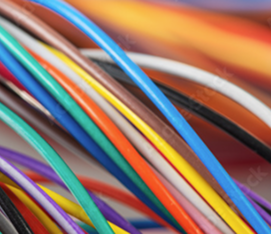 Close-up of colorful electrical wires and cables