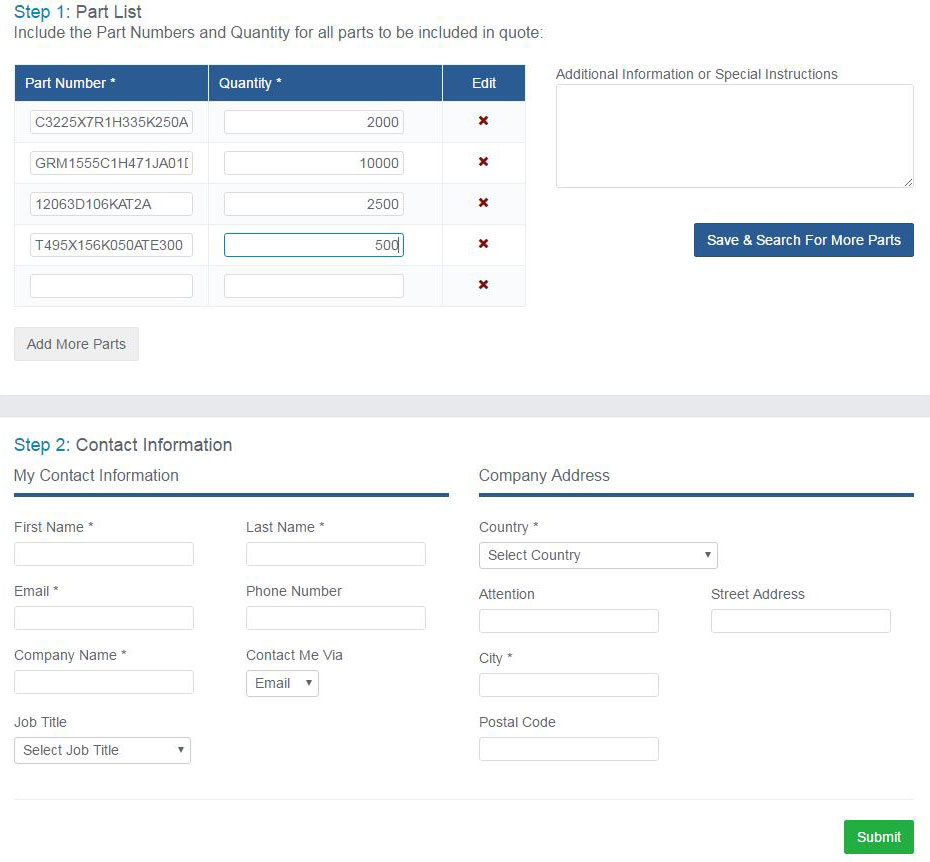 Thumbnail of quote request form screen