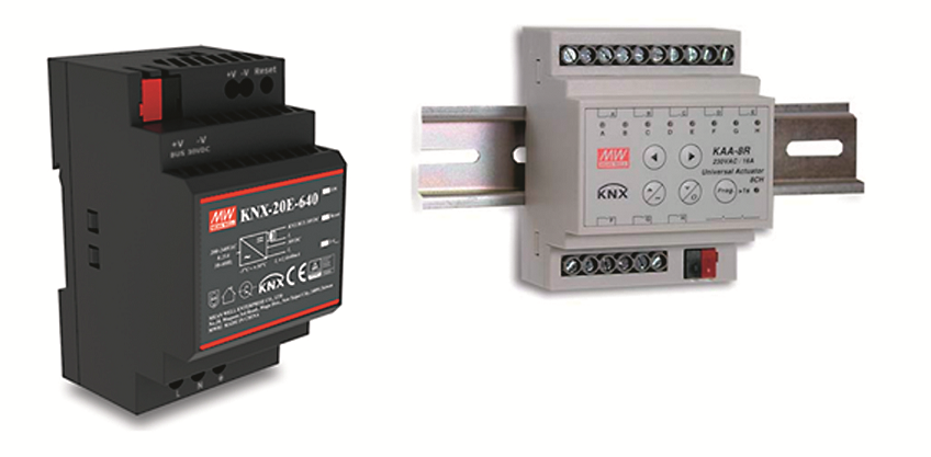 Figure 2: KNX power supply (left) and actuator products (right) from Meanwell