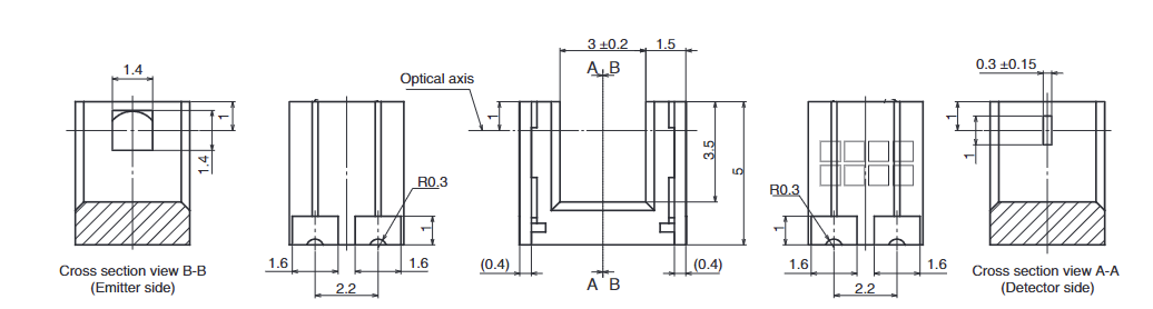 Omron EE-SX1330 Transmissive Photomicrosensors Dimensions Drawing