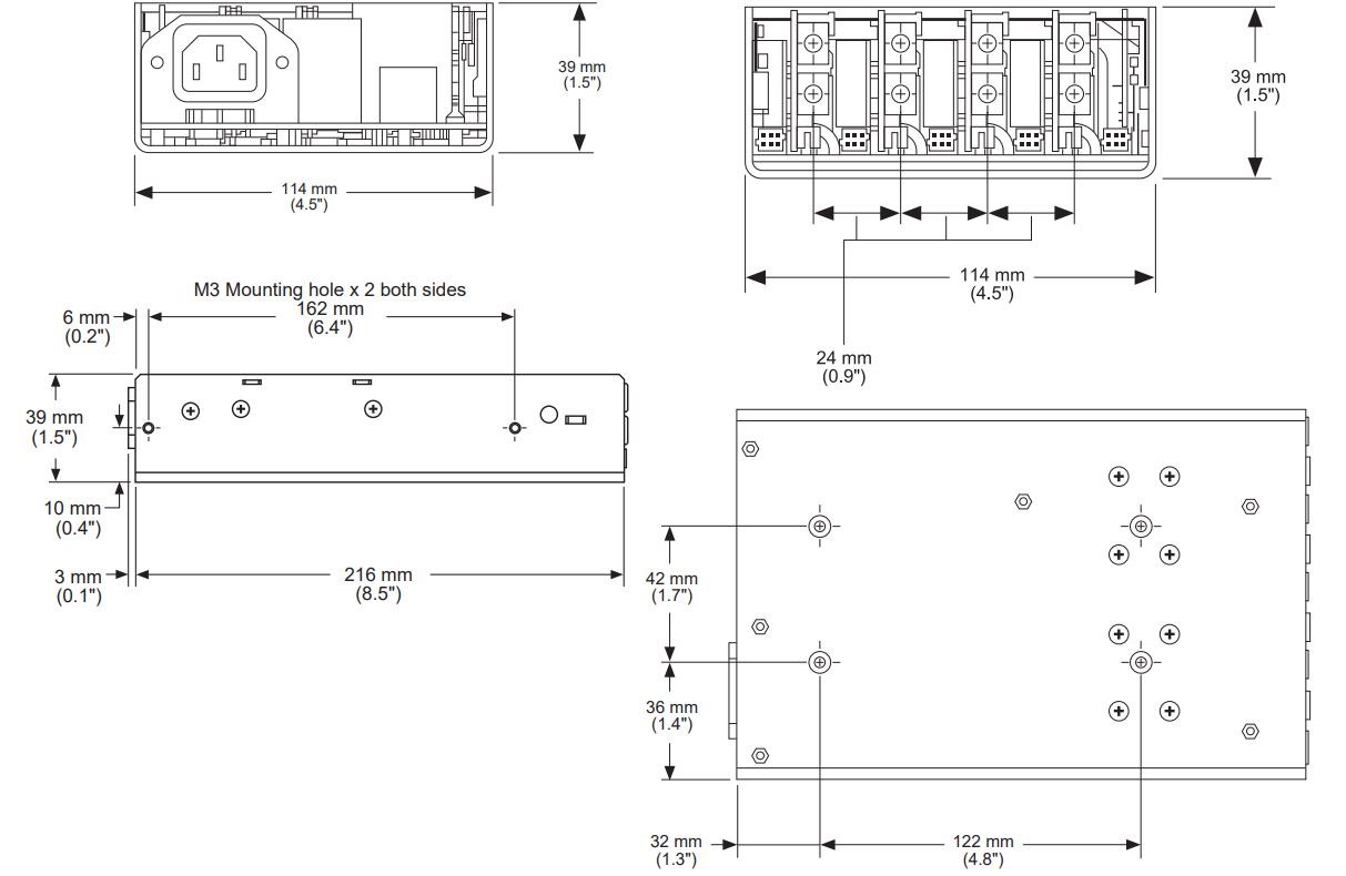 Advanced Energy CoolX600 Series Modular Power Supplies Mechanical Drawings