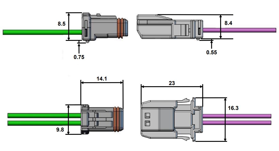 JAE MX19 Waterproof 040 Contact Connectors Product Dimensions