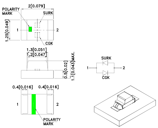 Kingbright KPB-2012SURKCGKC Bi-Color SMD LED Package Dimensions