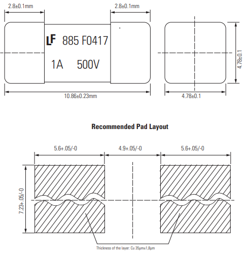 885 Series Nano2 Surface Mount Fuses Dimensions