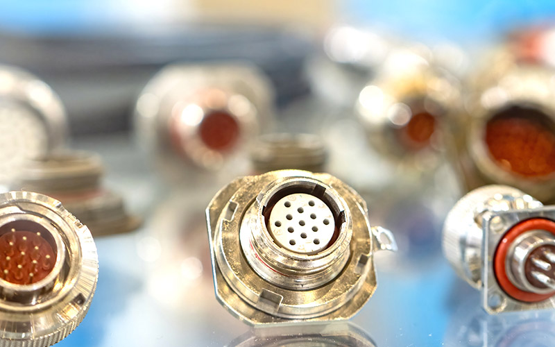 Connectors on a blue table